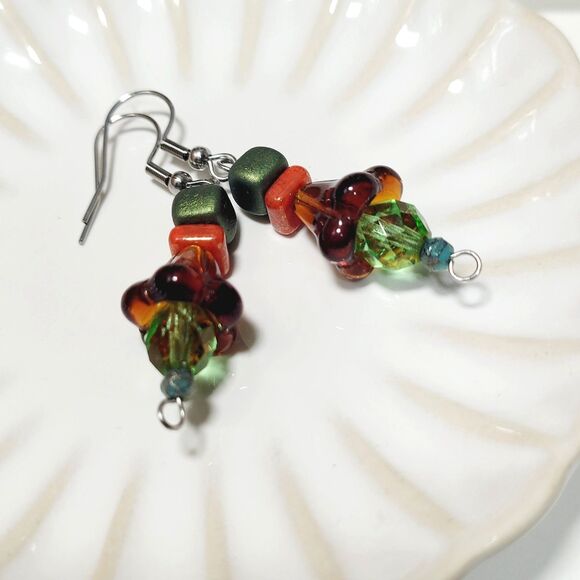 NEW BOHEMIALIZ earrings 688gbrn#mfs Green Czech flower dangle earrings fairy ear - Picture 1 of 5